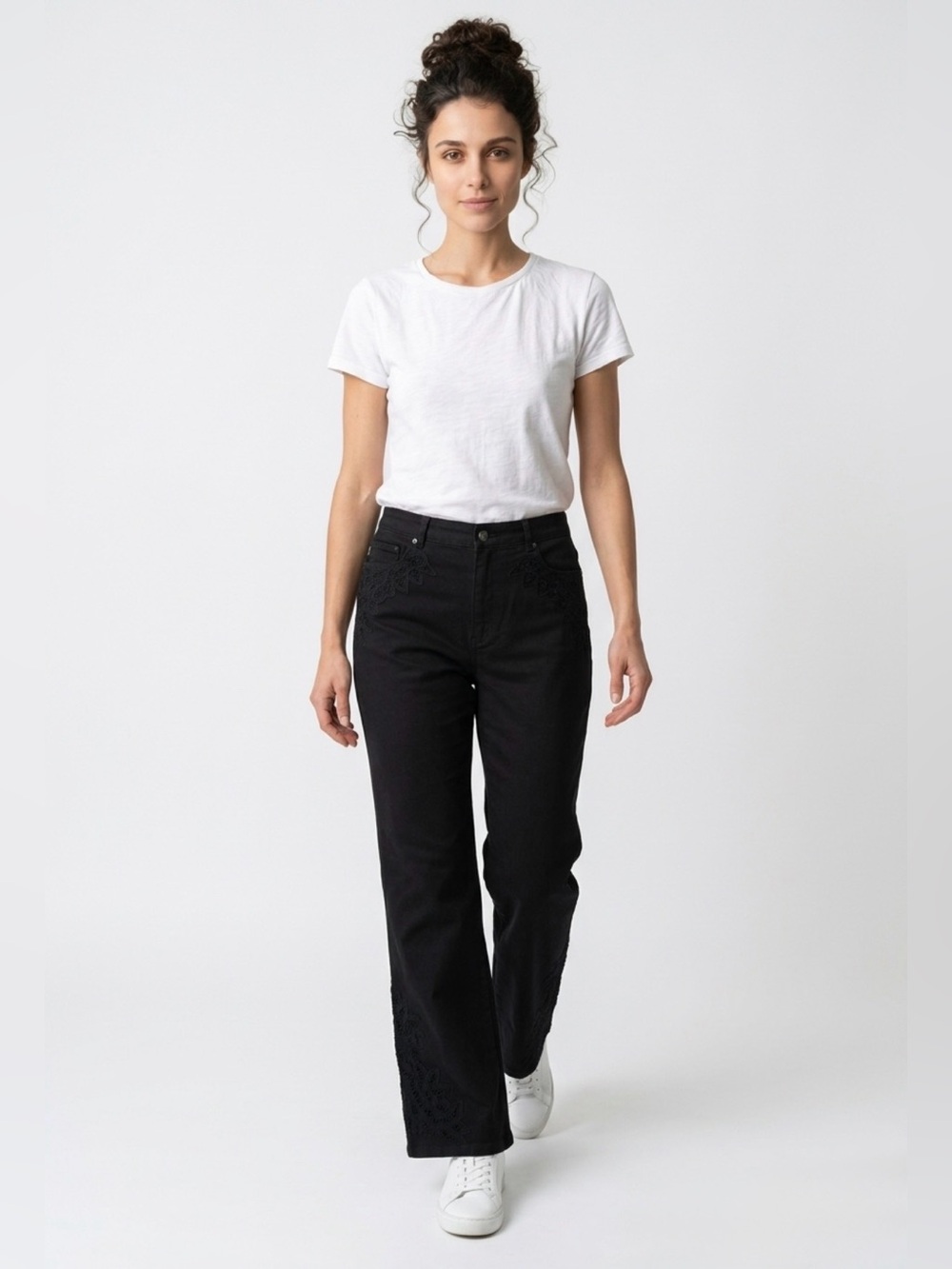 Ralph Lauren Black Flare Lace Appliqué Trim Jeans